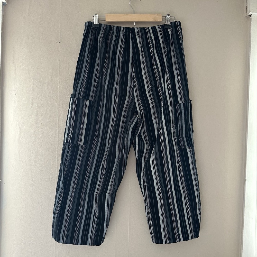Fresh Produce Womens Cropped Striped Pants Size XL Black Coastal Utility Cargo - Picture 3 of 9